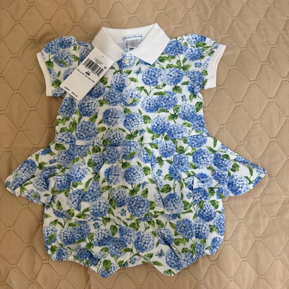 Ralph Lauren Blue and Green Floral Baby Romper